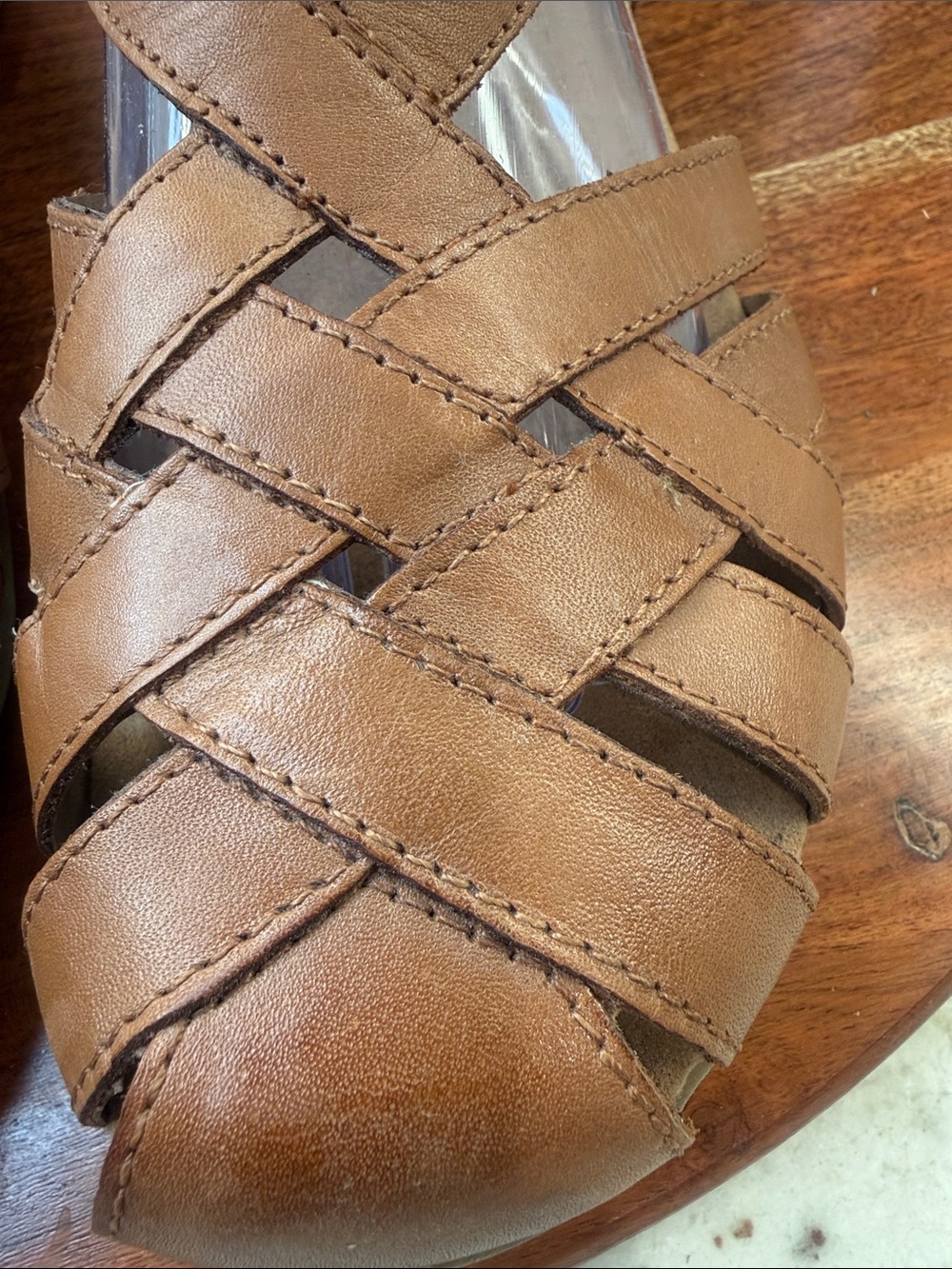Earth Origins Women’s Tan Woven Leather Peep-Toe Flats - Picture 3 of 8